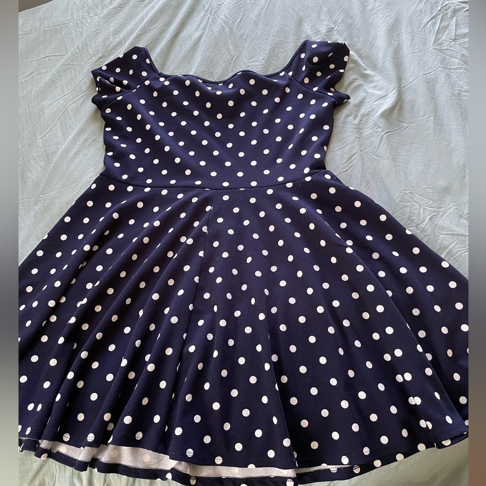 Cute Navy Polka Dot Skater Dress, Size 3X